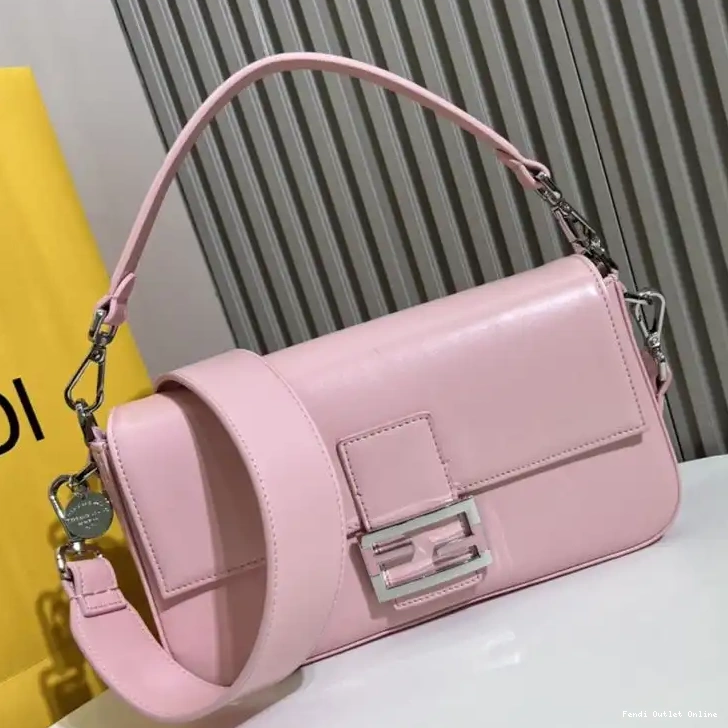 Cheap Leather Medium Fendi Pink Baguette Bag In Tiffany Smooth 0523